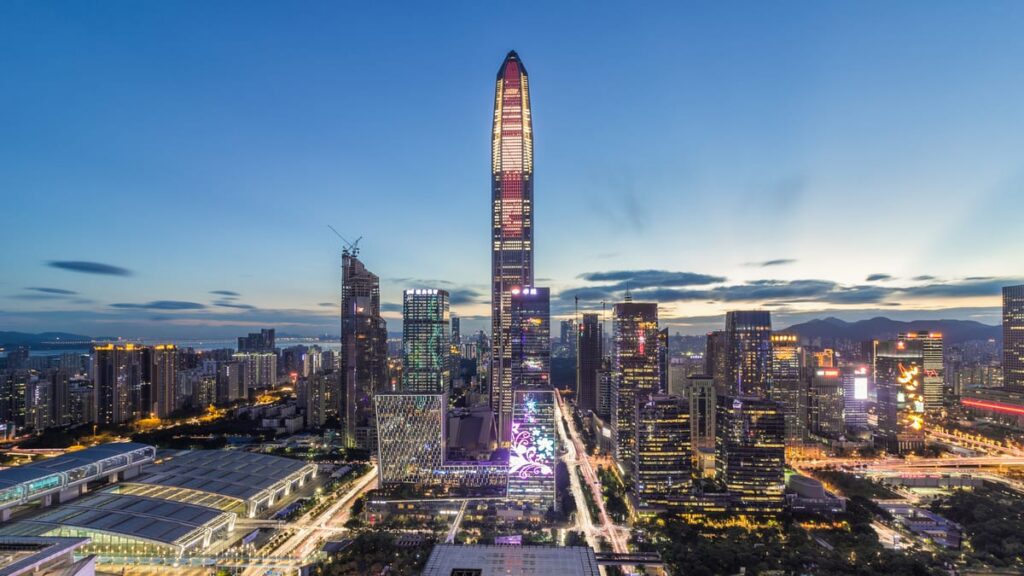 Skyline de Shenzhen ao entardecer